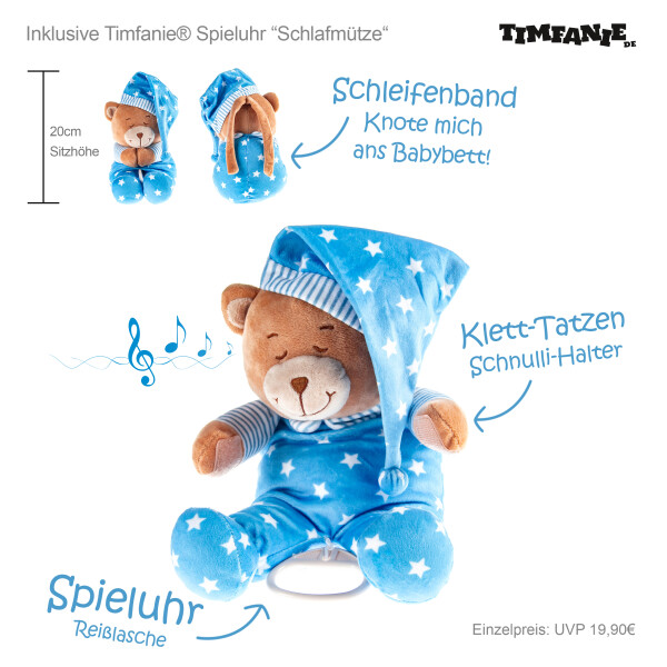 Timfanie® Baby Plüschtier Spieluhr Schlafmütze | blau