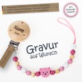 Timfanie® Schnullerkette | Teddy-Berry, mit Gravur & Multiadapter Ring