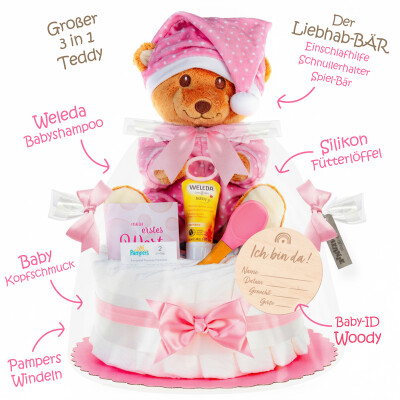 Windeltorte | LiebhabBÄR | rosa | 0-8 Monate