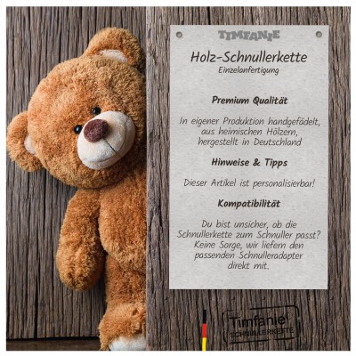 Timfanie® Schnullerkette | Blue-Teddy & Choco, mit Gravur & Multiadapter Ring