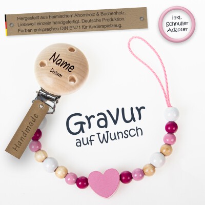 Timfanie® Schnullerkette | Sweet-Heart, mit Gravur...