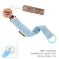 Timfanie® Schnullerhalter | BOY | babyblau | Band / Kette aus Stoff mit Gravur & Adapter